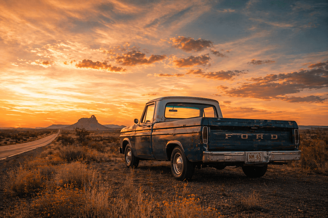 Classic truck on an open desert stretch of Route 66